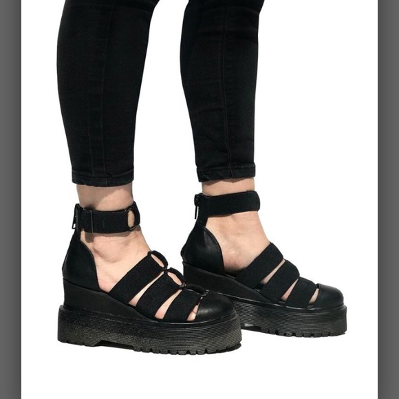 YRU Shoes - YRU Slayr Lyft Platform Sandals Vegan Goth Punk